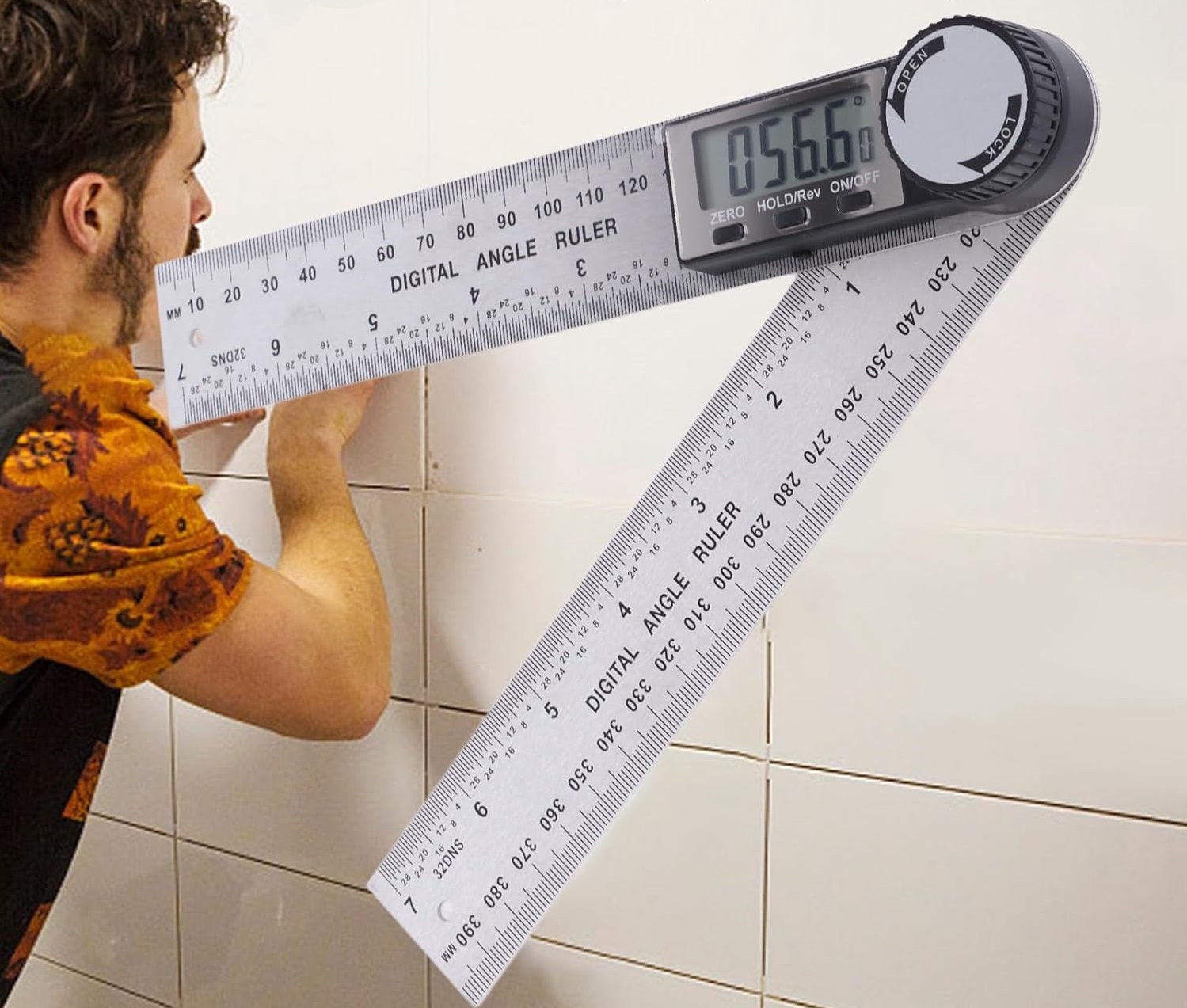 digitálny uhlomer s pravítkom